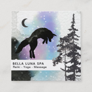*~* Cosmic Moon Jumping Fox Rainbow Shaman Vierkante Visitekaartje