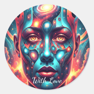 Cosmic Mosaic Face "With Love" Ronde Sticker