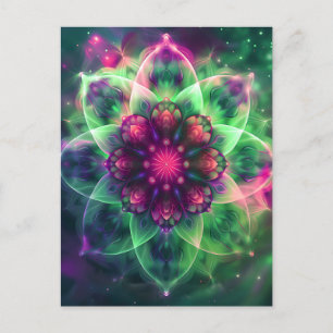 Cosmic Neon Flower Mandala Briefkaart