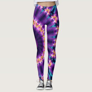 Cosmic Neon Sunflower Blacklight Rave Mandala Leggings