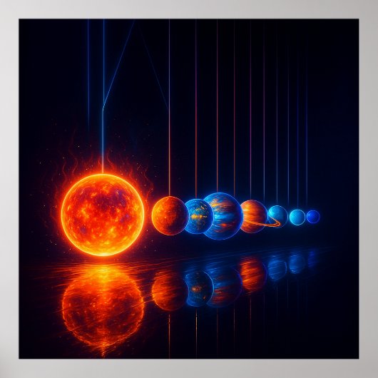 Cosmic Newton’s Cradle – Planetary Motion Art Poster (Voorkant)