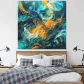 Cosmic Ocean Square – kleurrijk Abstract Canvas Afdruk (Insitu (Slaapkamer))