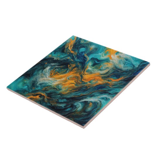 Cosmic Ocean Square – kleurrijk Abstract Tegeltje (Zijkant)