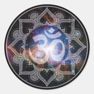 Cosmic Om Mandala Ronde Sticker