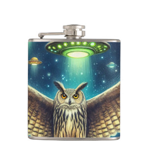 Cosmic Owl Nightscape - UFO's in de lucht Heupfles