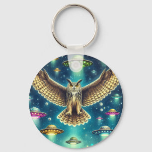 Cosmic Owl Nightscape - UFO's in de lucht Sleutelhanger