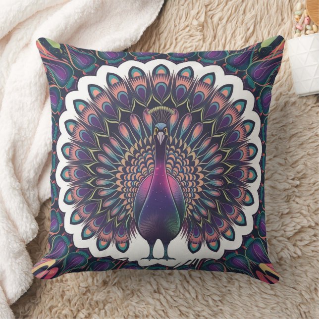 Cosmic Peacock Mandala Sierkussen (Deken)
