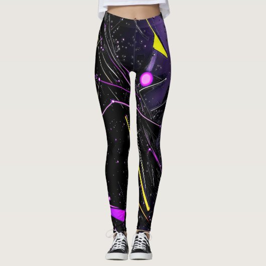Cosmic Pulse Neon Futuristic Galaxy Leggings (Voorkant)