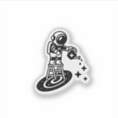 Cosmic Rain – Astronaut Watering Stars Sticker (Devant)