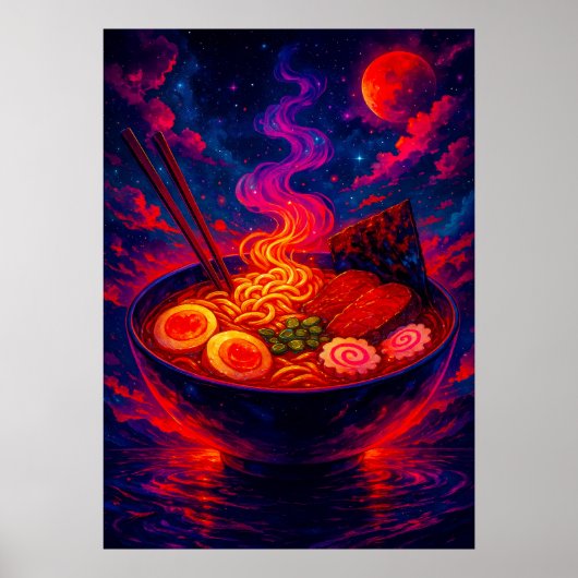 Cosmic Ramen Bowl onder Red Moon Fantasy Poster (Voorkant)
