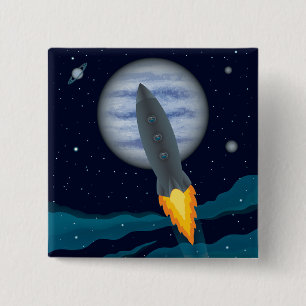 Cosmic Rocketship Scene Vierkante Button 5,1 Cm