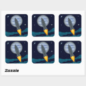 Cosmic Rocketship Scene Vierkante Sticker (Vel)