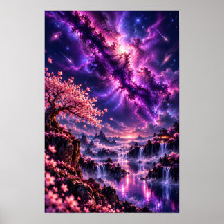 Cosmic Sakura: Hemelse Meer Fantasie Melkweg Kunst Poster