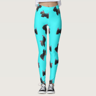Cosmic Scottie Terrier turquois achtergrond Leggings