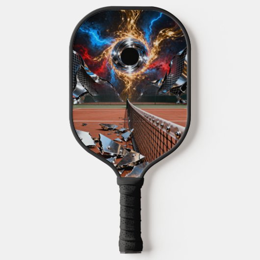 Cosmic Serve — Black Hole Over Center Court Pickleball Paddle (Voorkant)
