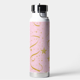 Cosmic Sip – Roze & Gouden Ster Keramische Thermos Waterfles