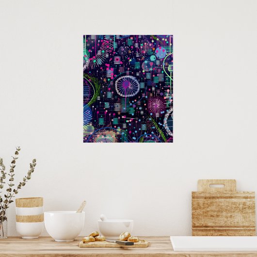 Cosmic Snow Storm: Abstract Maximalism Art Poster (Keuken)