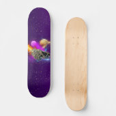 Cosmic Spaceship & Planets Paars Retro Universe Skateboard (Voorkant)