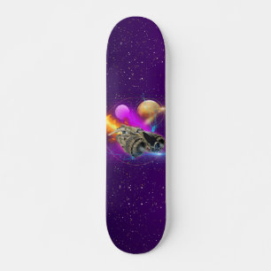 Cosmic Spaceship & Planets Paars Retro Universe Skateboard