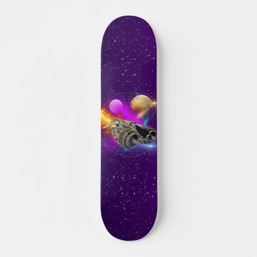 Cosmic Spaceship & Planets Paars Retro Universe Skateboard (Voorkant)