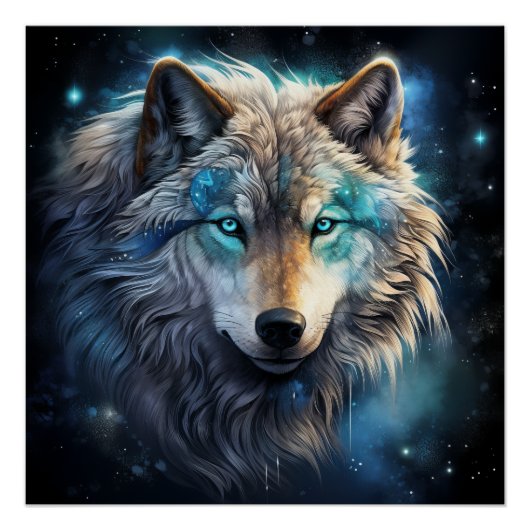 Cosmic Spirit Wolf Fantasy Poster Perfect Poster (Voorkant)