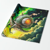 Cosmic Steampunk Slakkenvogel – Neon Droom Schepse Cadeaupapier (Uitgerold)