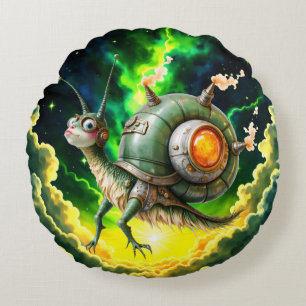 Cosmic Steampunk Slakkenvogel – Neon Droom Schepse Rond Kussen
