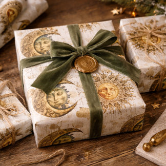 Cosmic Sun en Moon Gold Cadeaupapier
