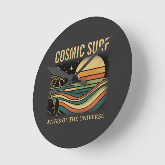Cosmic Surf Retro Wave. Sunset (NO NUMBERS) Ronde Klok (Hoek)