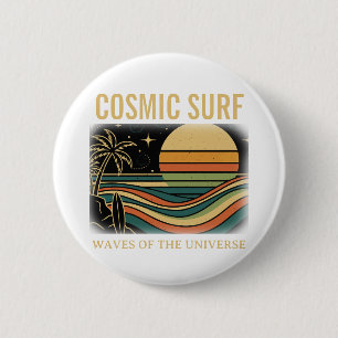 Cosmic Surf Retro Wave • Vintage Zonsondergang Sur Ronde Button 5,7 Cm