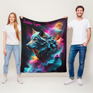 Cosmic Surreal Fantasy Wolf Aangepaste Abstracte k Fleece Deken
