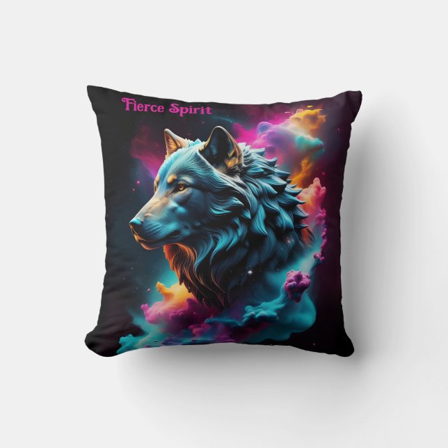 Cosmic Surreal Fantasy Wolf Aangepaste Abstracte k Kussen (Voorkant)