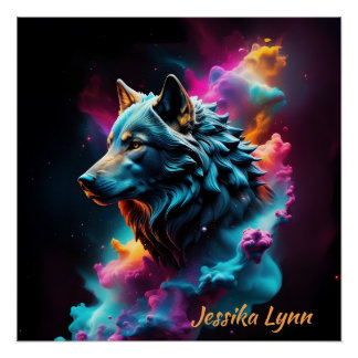 Cosmic Surreal Fantasy Wolf Aangepaste Abstracte k Perfect Poster