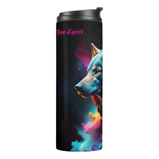 Cosmic Surreal Fantasy Wolf Aangepaste Abstracte k Thermosbeker (Gedraaid links)