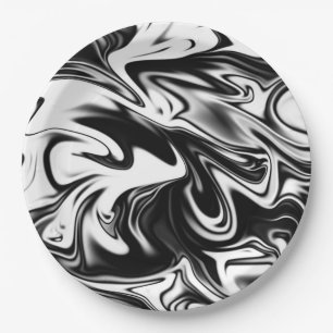 Cosmic Swirl: De zwart-wit marmeren elegantie Papieren Bordje