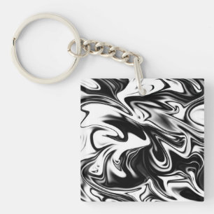 Cosmic Swirl: De zwart-wit marmeren elegantie Sleutelhanger