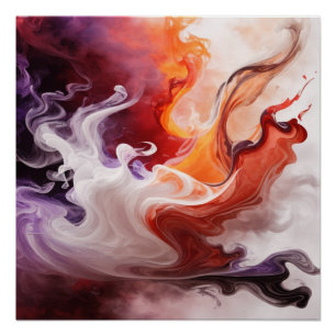 Cosmic Swirl: Een Abstracte Dans van Rood en Goud Perfect Poster