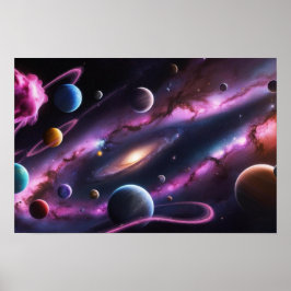 Cosmic Symphony of Planets and Galaxies Poster