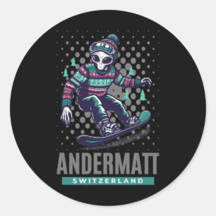 Cosmic Thrills - Buitenaards snowboarden in Anderm Ronde Sticker