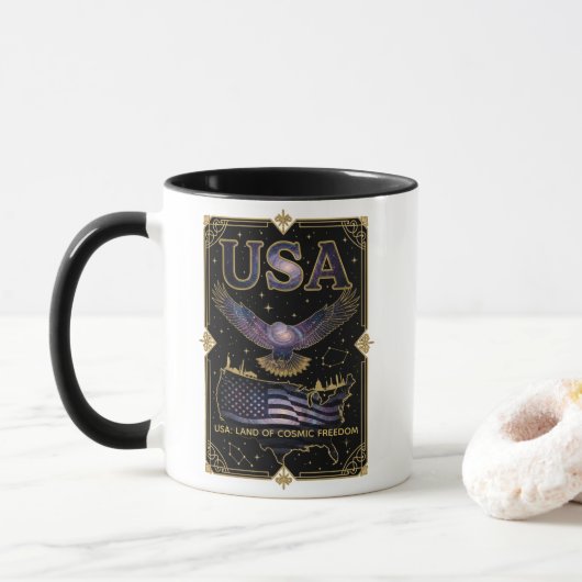 Cosmic USA Eagle Celestial Map Art Mok (Met donut)
