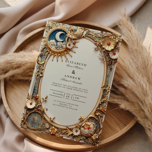 Cosmic Vintage Constellation Wedding Kaart