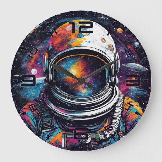 Cosmic Voyager Astronaut Nebula Wall Clock Grote Klok (Voorkant)