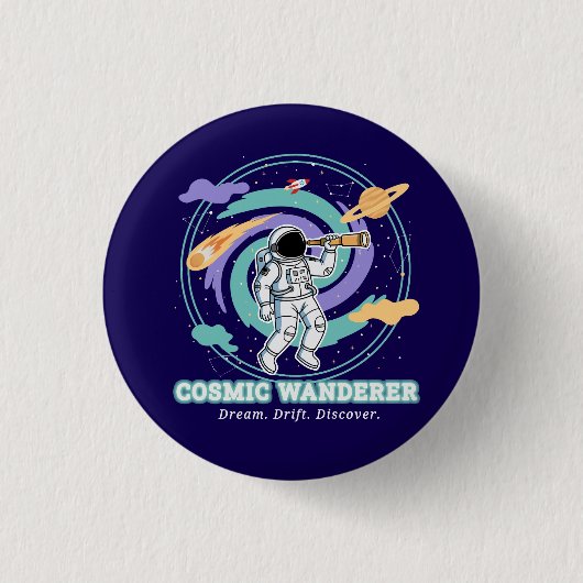Cosmic Wanderer Astronaut Telescop Ronde Button 3,2 Cm (Voorkant)
