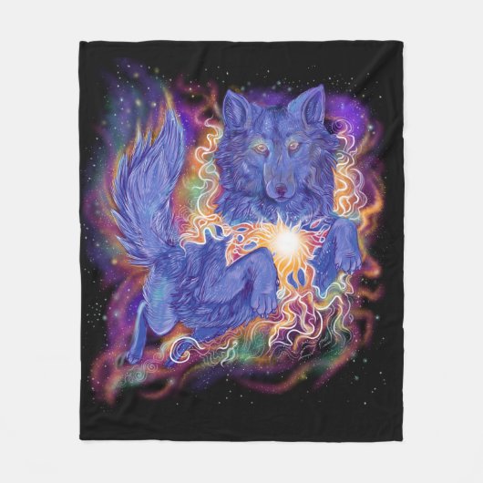 Cosmic Wolf Fleece Deken (Voorkant)
