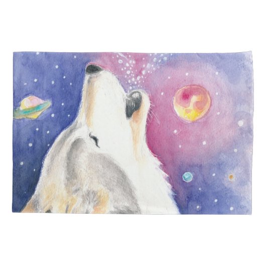 Cosmic Wolf Waterverf Art Kussensloop (Achterkant)