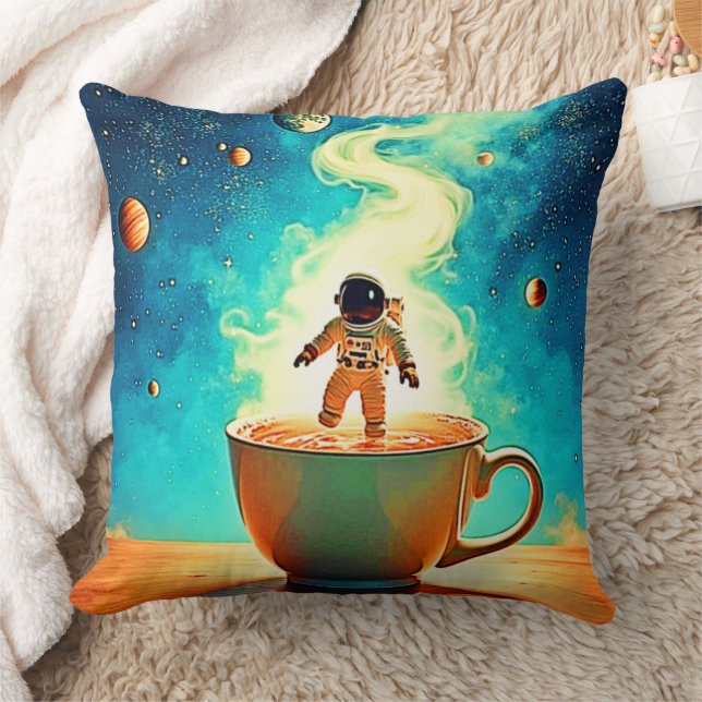 Cosmische Brouwsel: Astronaut's Coffeedroom Kussen (Deken)