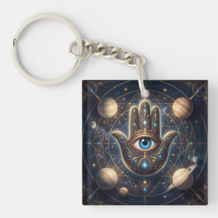 Cosmische marine goud hemelse Hamsa boze oog Sleutelhanger