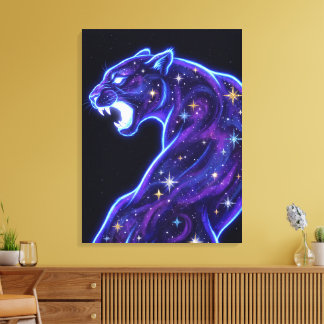 Cosmische Neon Panter Melkweg Kunst Canvasprint Canvas Afdruk