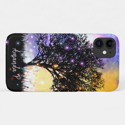 Cosmische regenbooghemd met zwarte silhouette boom Case-Mate iPhone case (Achterkant (horizontaal))