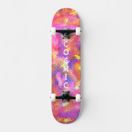 Cosmische sterren in een melkwegstelsel met roze b skateboard